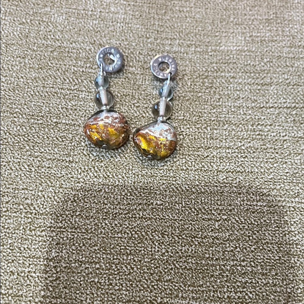 Gold-Tone Amber Glass Drop Antica Murrina Earrings with Silver Accents